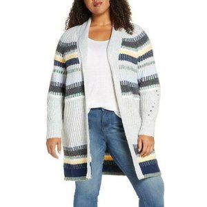 Caslon® Staggered Stripe Cardigan (Plus Size)
